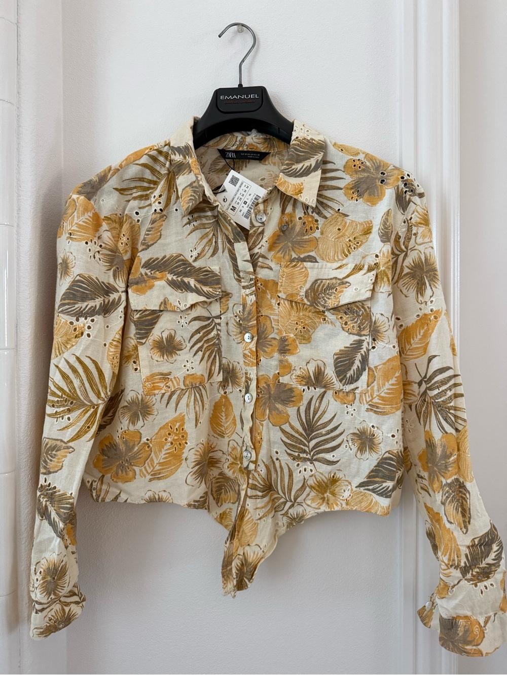Zara Button Down Women’s Top in Mustard and Olive, Size-M